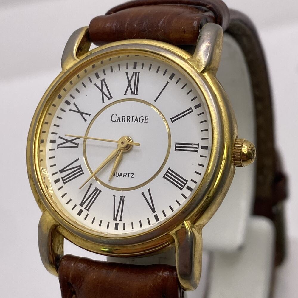 Carriage Womens Gold Timex Watch Works New Battery